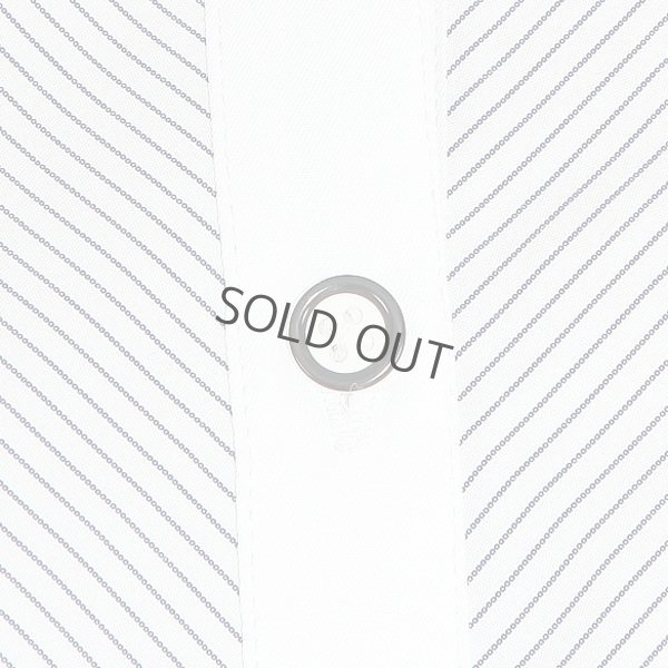 画像7: 長袖ブラウス 細紺ストライプ 1番上のボタンがない スキッパーデザイン 洗濯機で洗える