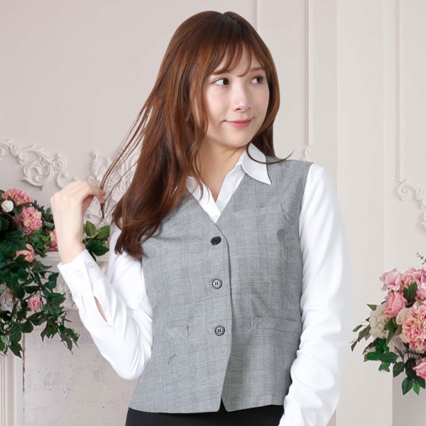 画像4:  ベスト キュロット スーツ グレンチェックA 機能性 着易さ抜群 撥水性に優れ汚れにも強い事務服 洗濯機で洗える オールシーズン対応