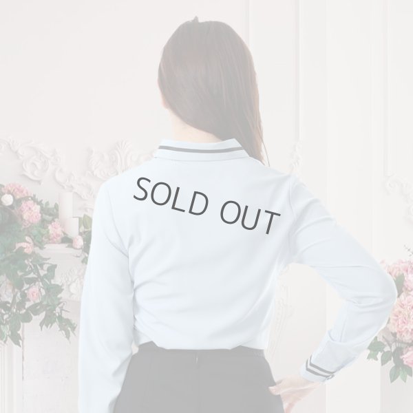 画像3: 長袖ブラウス 水色黒ライン レギュラー襟 洗濯機で洗える