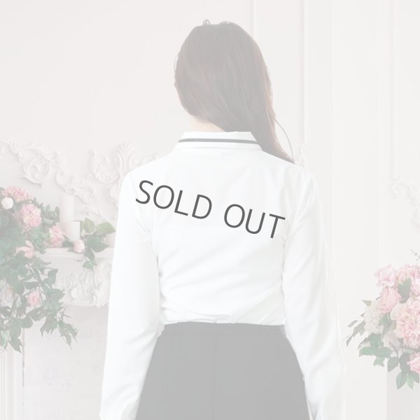 画像3: 長袖ブラウス 白黒ライン レギュラー襟 洗濯機で洗える