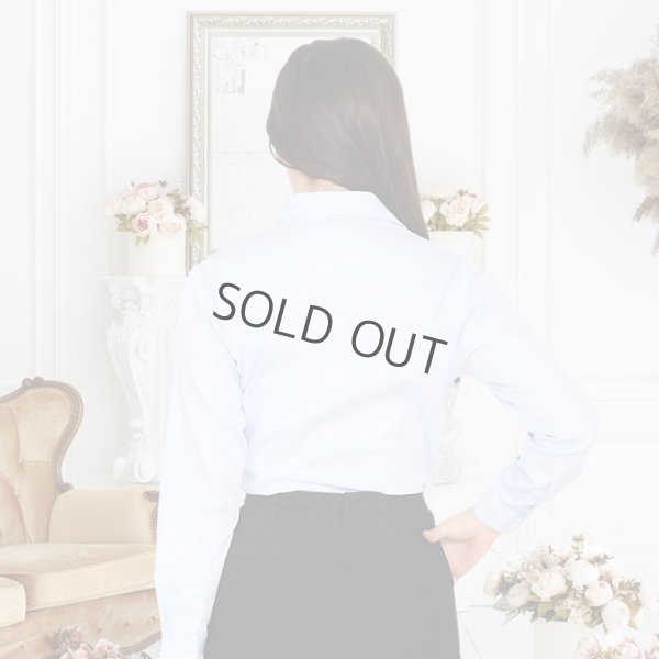 画像3: 長袖ブラウス 水色ストライプ 1番上のボタンがない スキッパーデザイン 洗濯機で洗える