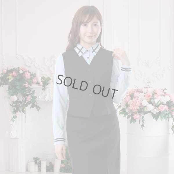 画像5: 長袖ブラウス 水色黒ライン レギュラー襟 洗濯機で洗える