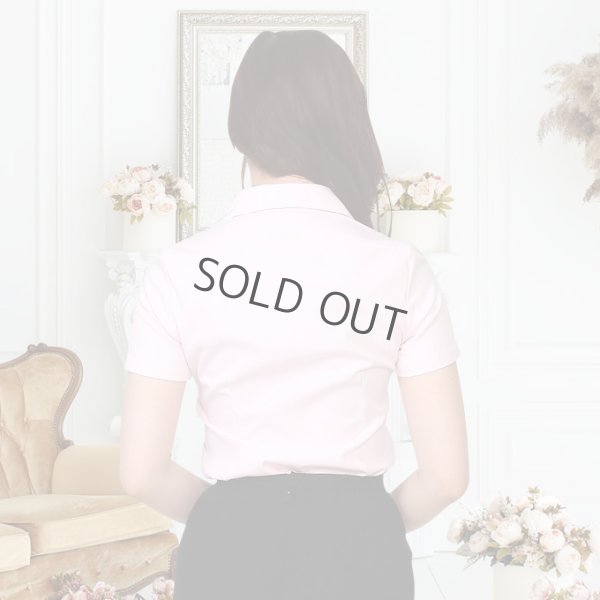 画像3: 半袖ブラウス ピンク 1番上のボタンがない スキッパーデザイン 洗濯機で洗える