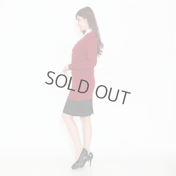 画像2: カーディガン 長袖 ロング丈 ニット レッド 洗濯機で洗える 事務服 ベストスーツ と相性抜群 オフィス 冷え対策 冷房対策 (2)