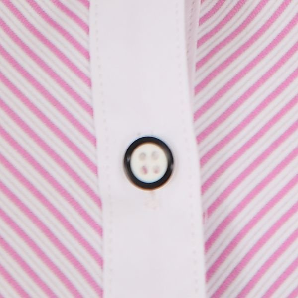 画像7: 長袖ブラウス ピンクストライプ 1番上のボタンがない スキッパーデザイン 洗濯機で洗える (7)