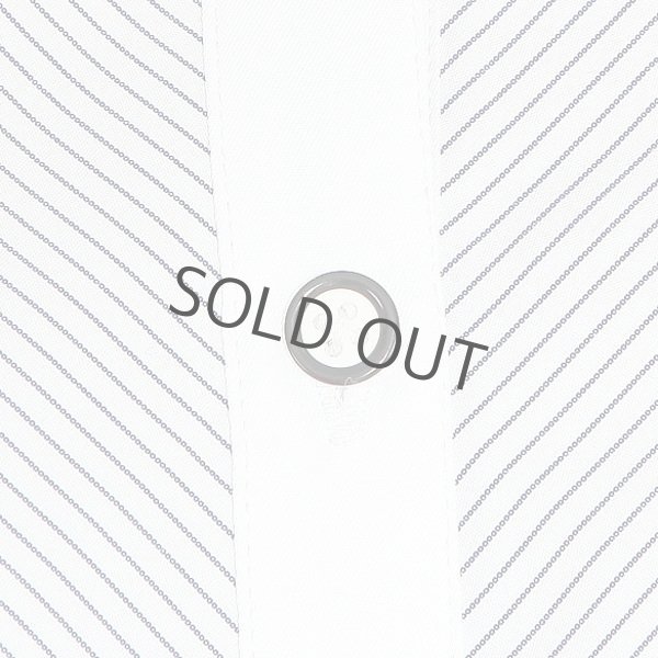 画像7: 長袖ブラウス 細紺ストライプ 1番上のボタンがない スキッパーデザイン 洗濯機で洗える (7)