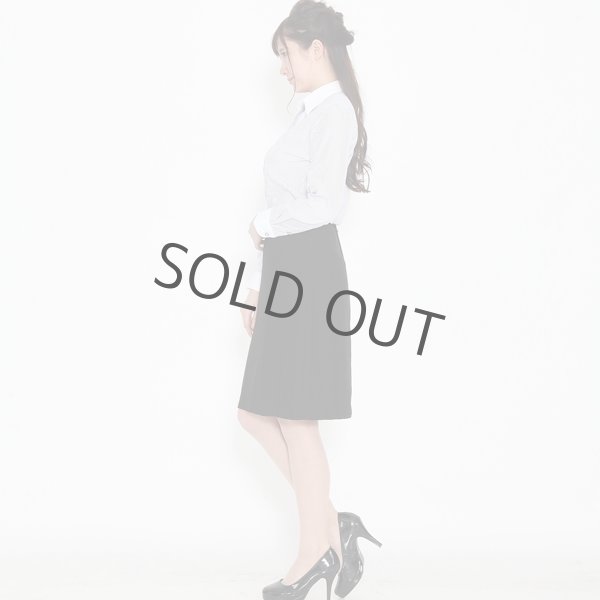 画像2: 長袖ブラウス 細紺ストライプ 1番上のボタンがない スキッパーデザイン 洗濯機で洗える (2)