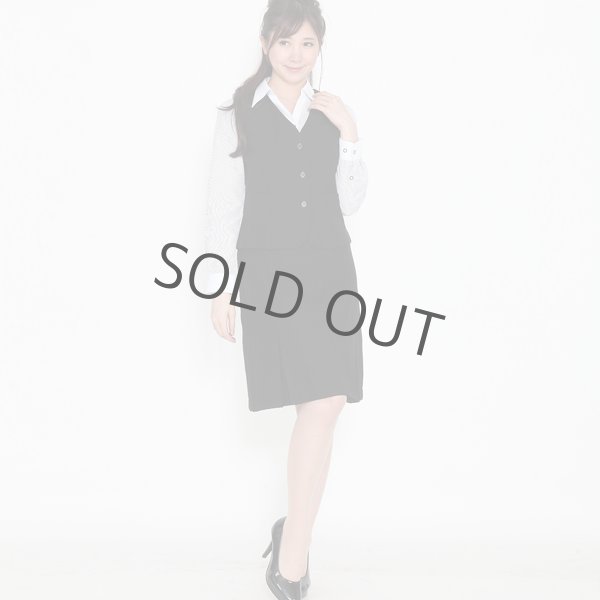 画像4: 長袖ブラウス 細紺ストライプ 1番上のボタンがない スキッパーデザイン 洗濯機で洗える (4)