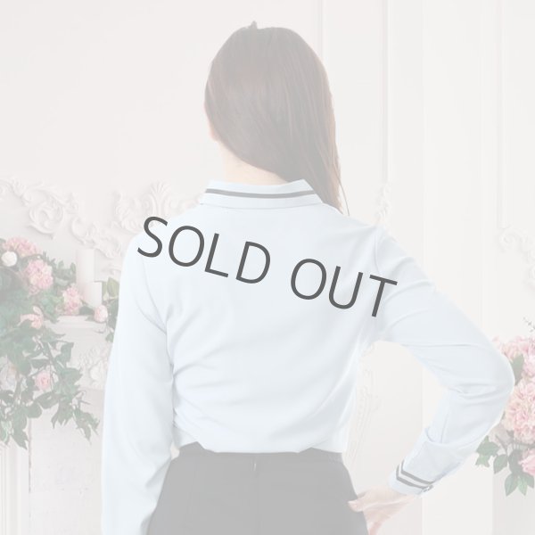 画像3: 長袖ブラウス 水色黒ライン レギュラー襟 洗濯機で洗える (3)