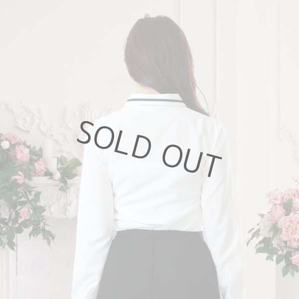 画像3: 長袖ブラウス 白黒ライン レギュラー襟 洗濯機で洗える (3)