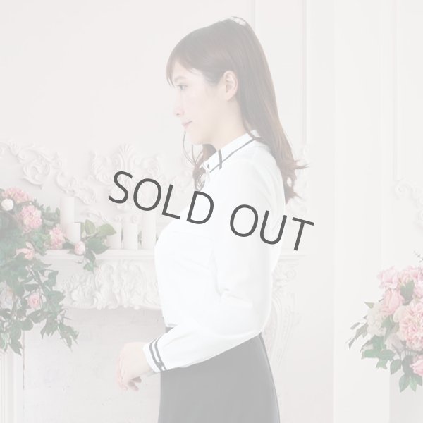 画像2: 長袖ブラウス 白黒ライン レギュラー襟 洗濯機で洗える (2)