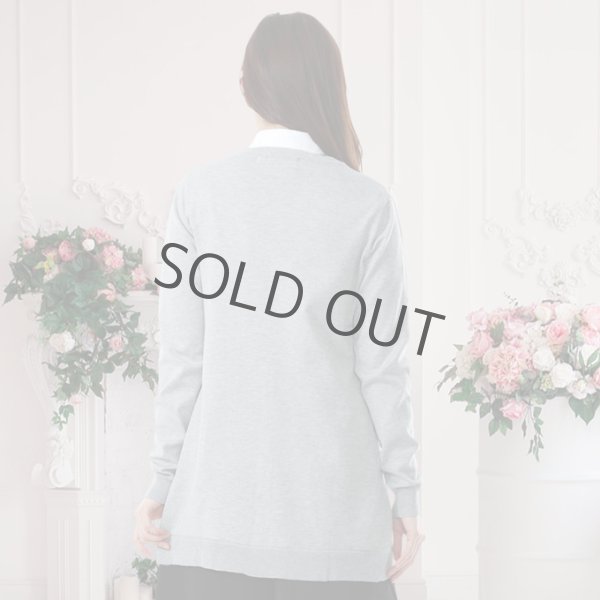 画像3: カーディガン 長袖 ロング丈 ニット グレー 洗濯機で洗える 事務服 ベストスーツ と相性抜群 オフィス 冷え対策 冷房対策 (3)