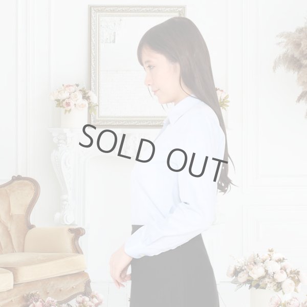 画像2: 長袖ブラウス 水色ストライプ 1番上のボタンがない スキッパーデザイン 洗濯機で洗える (2)