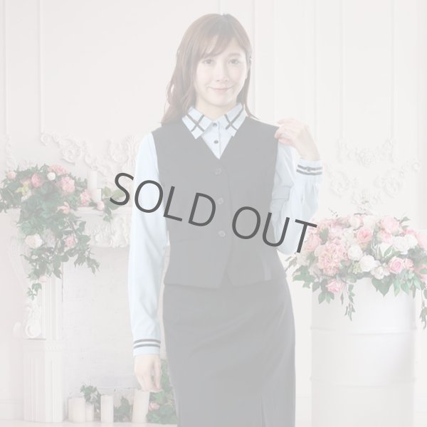 画像5: 長袖ブラウス 水色黒ライン レギュラー襟 洗濯機で洗える (5)