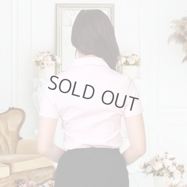 画像3: 半袖ブラウス ピンク 1番上のボタンがない スキッパーデザイン 洗濯機で洗える (3)