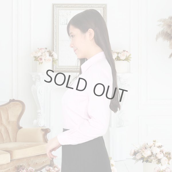 画像2: 半袖ブラウス ピンク 1番上のボタンがない スキッパーデザイン 洗濯機で洗える (2)