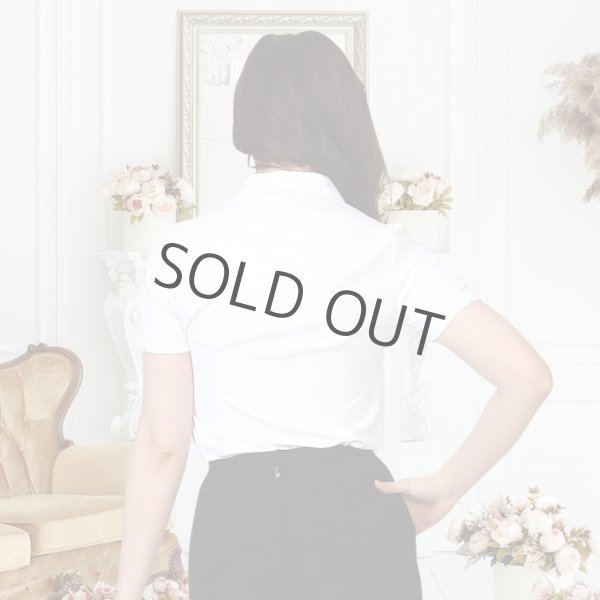 画像3: 半袖ブラウス ホワイト 1番上のボタンがない スキッパーデザイン 洗濯機で洗える (3)